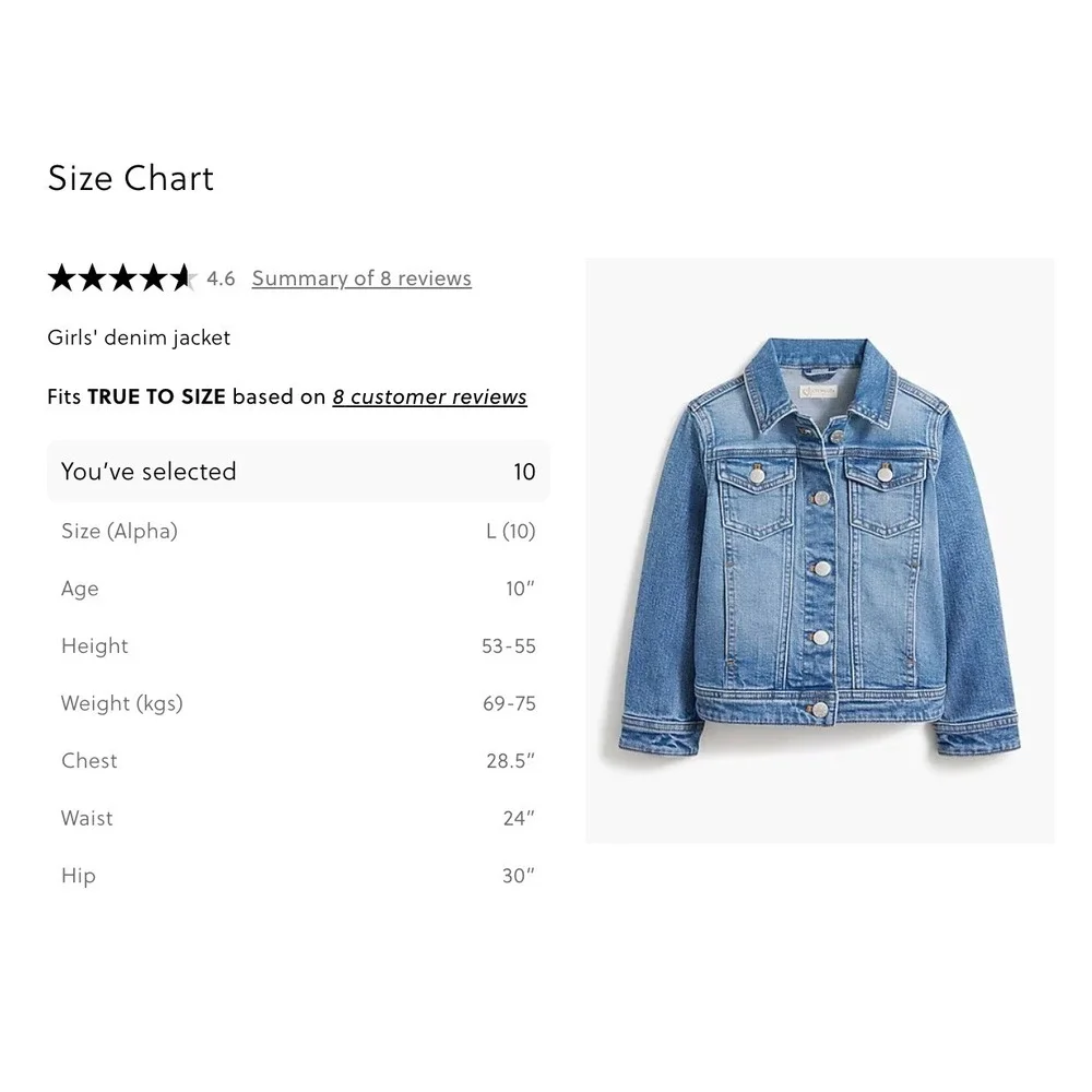 Crewcuts‎ Girls Denim Jacket Size L (10-11) Blue Jean Jacket Kids